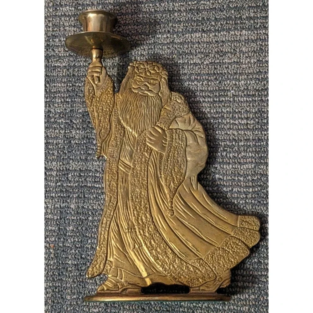 Vtg Brass Santa Claus Candlestick Holder Father Christmas Decor 8.5